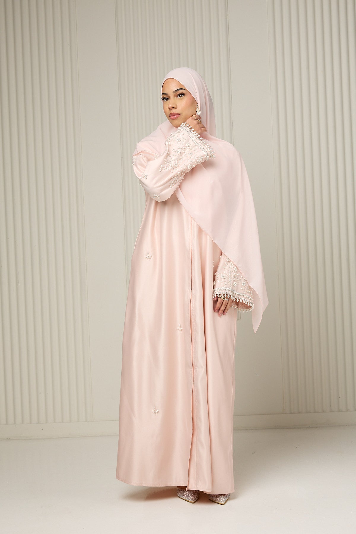 strapless open back dress Nawra Abaya in Dusty Rose – LAYAAN COLLECTION