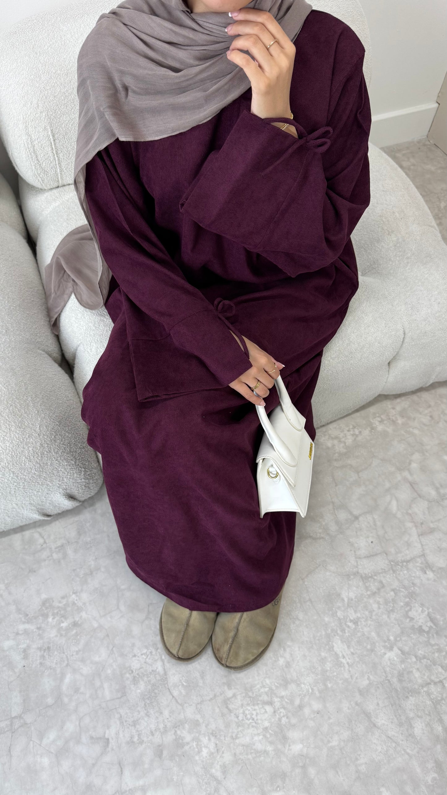 Hiba Corduroy Abaya in Berry