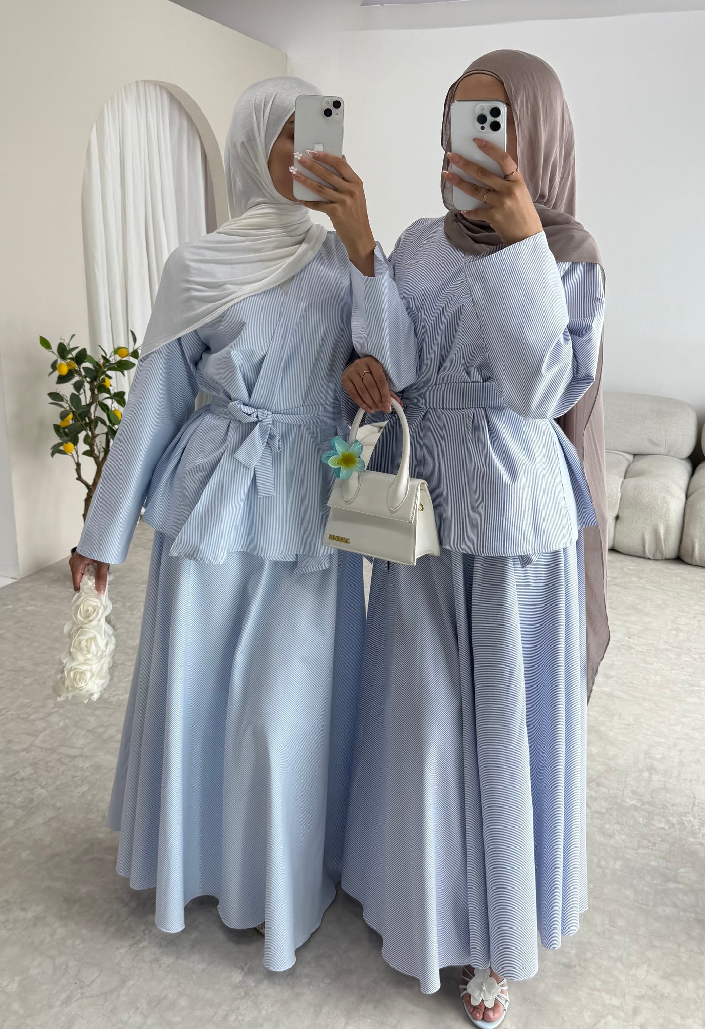 Pinstripe Skirt Set in Ice Blue