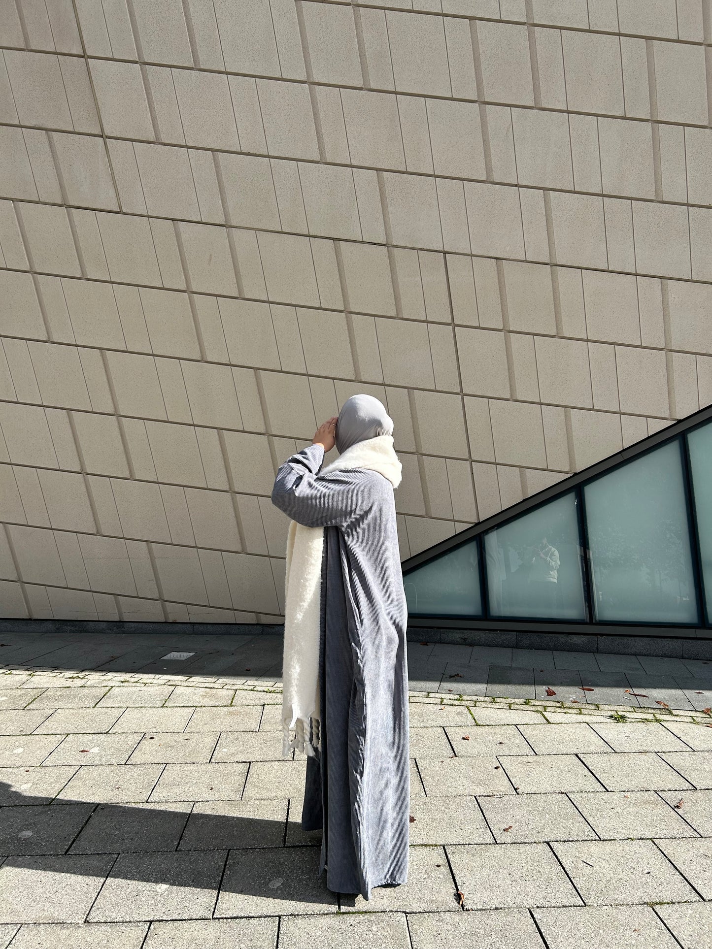 Badr Corduroy Abaya Coat in Grey