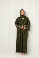 Arwa Open Abaya in Olive Green