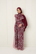 Inès Abaya in Deep Red