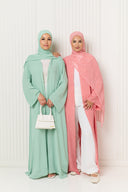 Polka Dot Printed Abaya in Coral Pink