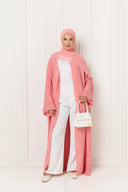 Polka Dot Printed Abaya in Coral Pink