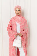 Polka Dot Printed Abaya in Coral Pink