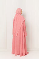 Polka Dot Printed Abaya in Coral Pink