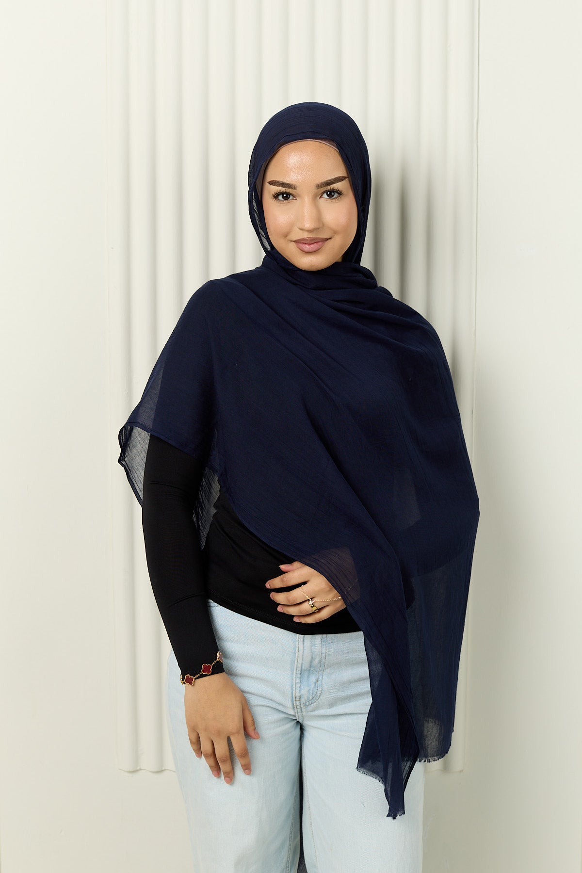 Cotton Silk Hijab in Deep Navy