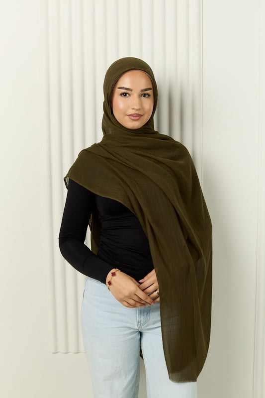 Cotton Silk Hijab in Forest Olive