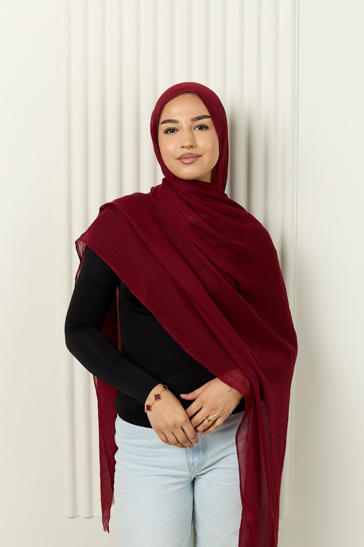 Cotton Silk Hijab in Berry Red