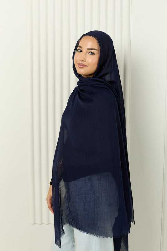 Cotton Silk Hijab in Deep Navy
