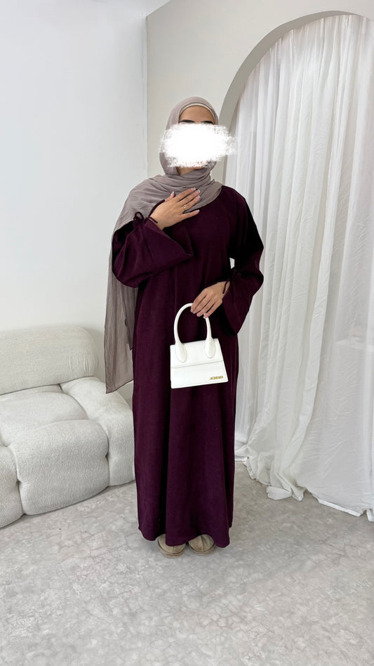 Hiba Corduroy Abaya in Berry