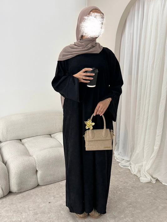 Hiba Corduroy Abaya in Black