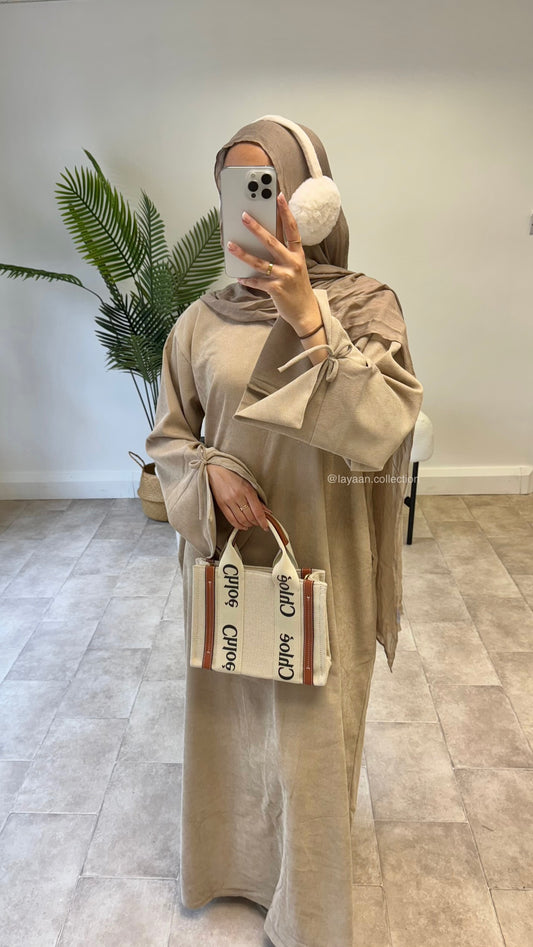 Hiba Corduroy Abaya in Beige