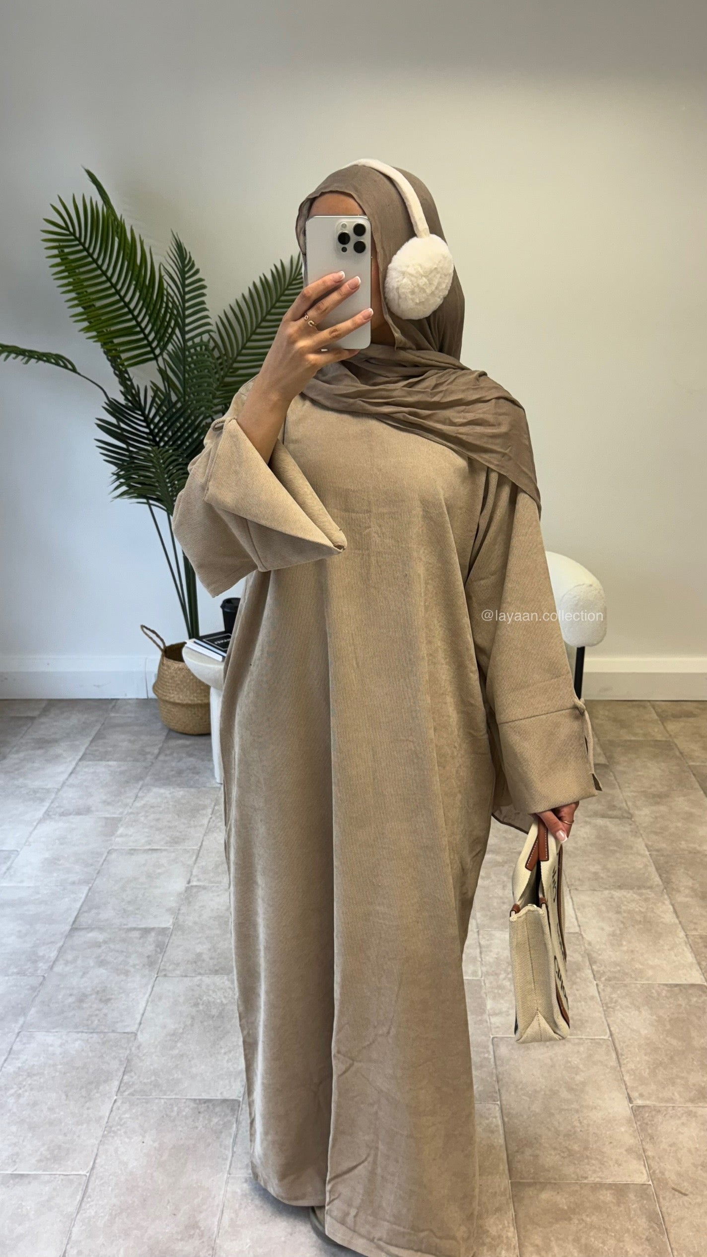 Hiba Corduroy Abaya in Beige