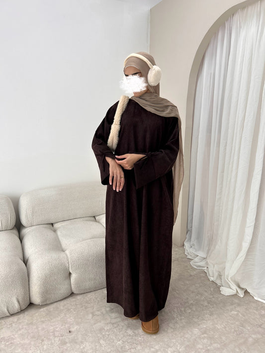 Hiba Corduroy Abaya in Chocolate Brown