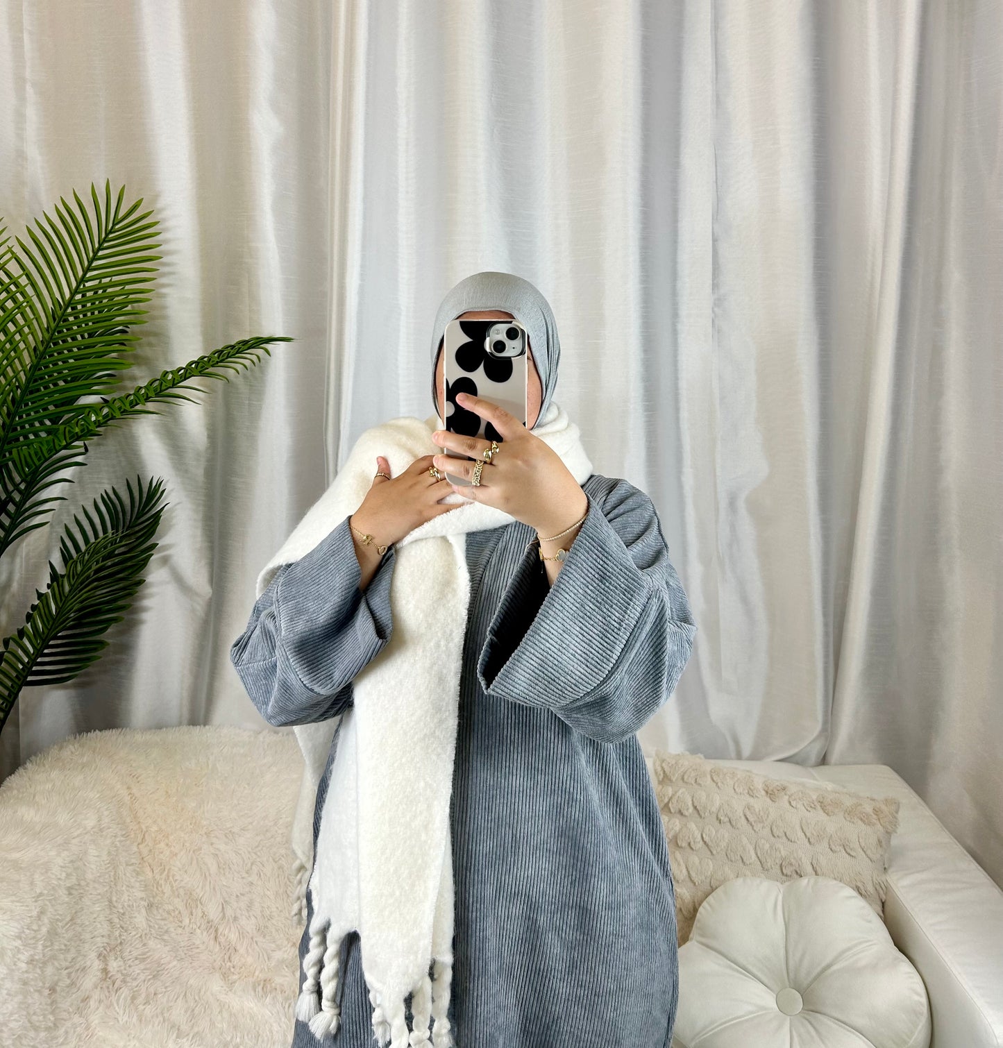 Badr Corduroy Abaya Coat in Grey