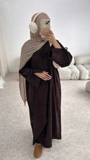 Hiba Corduroy Abaya in Chocolate Brown