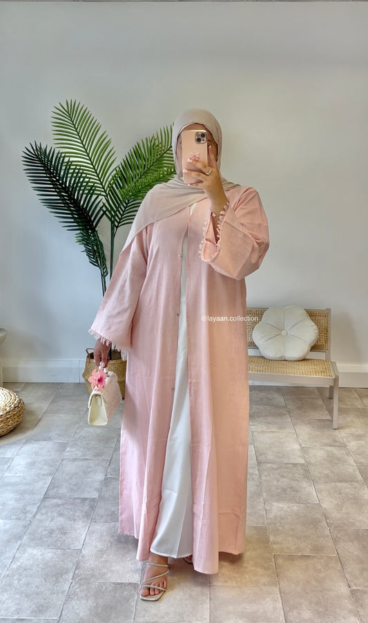 Hanaa Frayed Abaya Pink