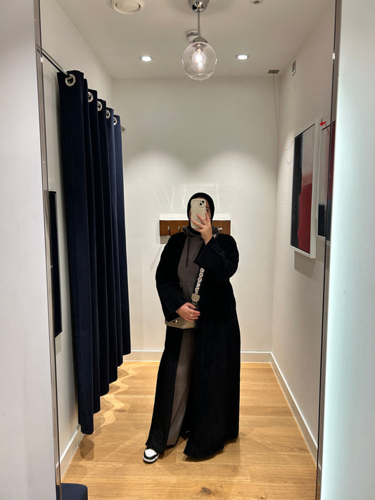 Badr Corduroy Abaya Coat in Black